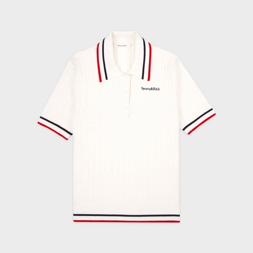 SPORTY & RICH Serif Logo Mini Cable Polo L